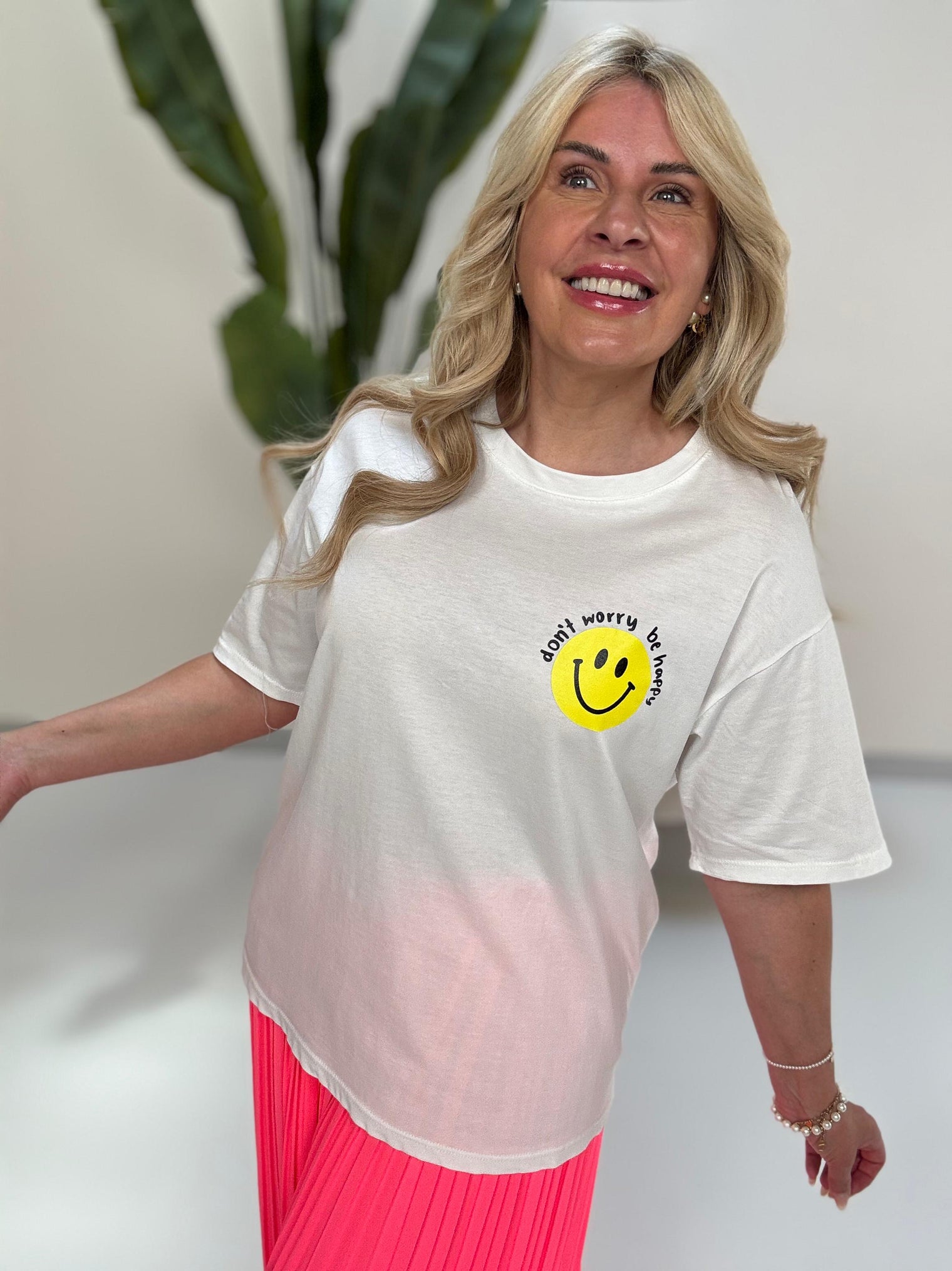 Statement Shirt DONT WORRY BE HAPPY weiß mit Rückenprint