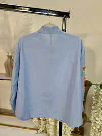 Bluse mit Stickereien LADY LIKE hellblau/weiß gestreift