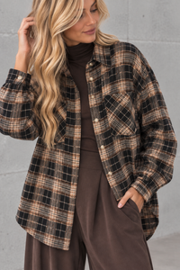Weiches Oversize Flanellhemd kariert schwarz/creme