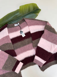 Strickjacke HAPPY BLOCK STRIPES burgundy/taupe/rosa