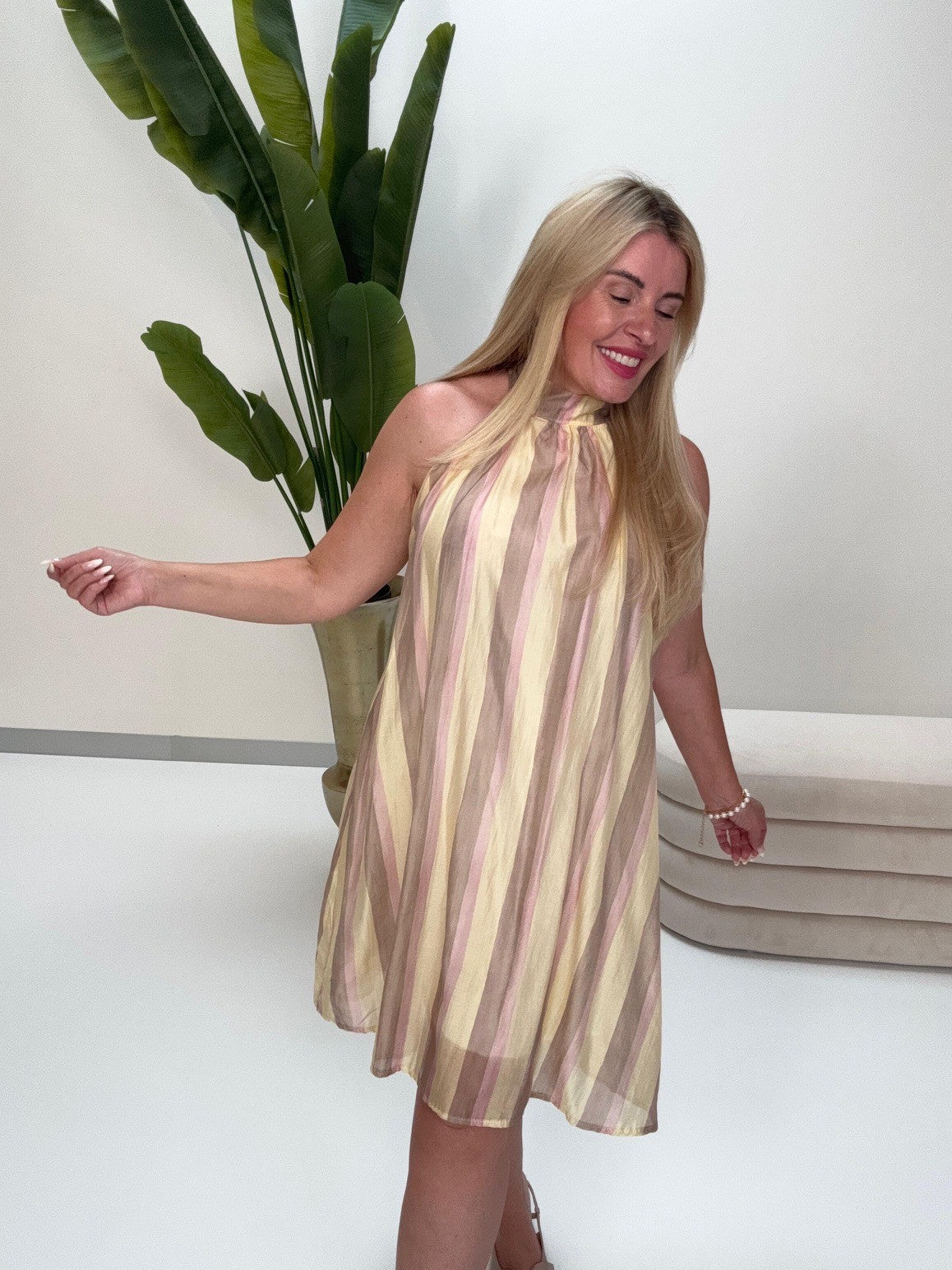 Kleid Grace Stripes rose/taupe/gelb