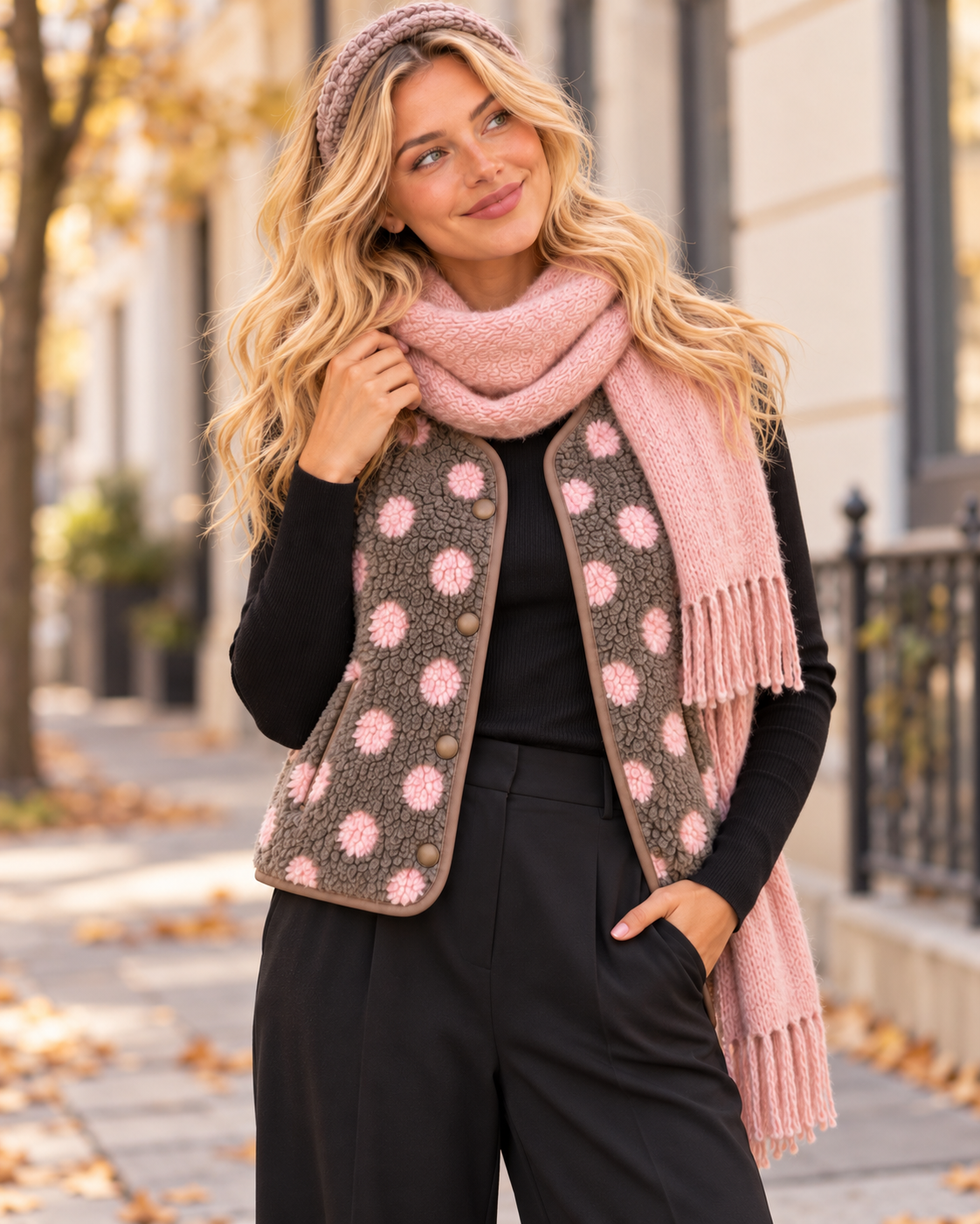 DOTS Weste Teddy taupe/rosa