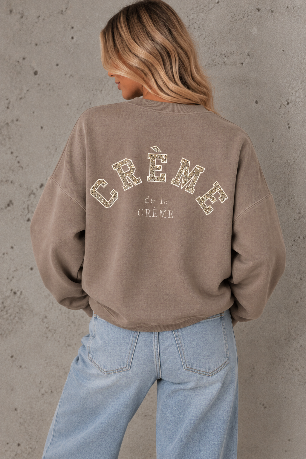 Sweater mit Rückenstickerei CREME DE LA CREME taupe