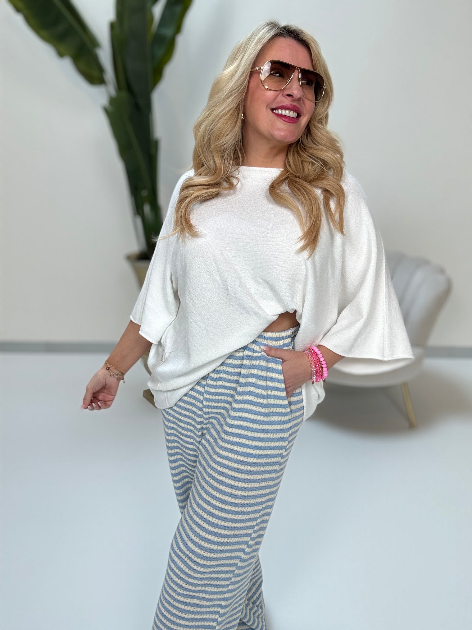 Leichter Sommerstrick Pullover BE YOUR OWN SUN Weiß