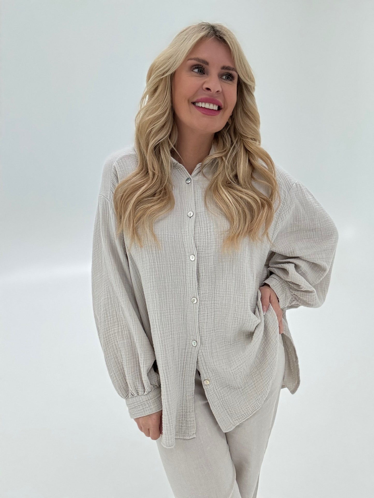 Musselin Bluse beige 100% Baumwolle