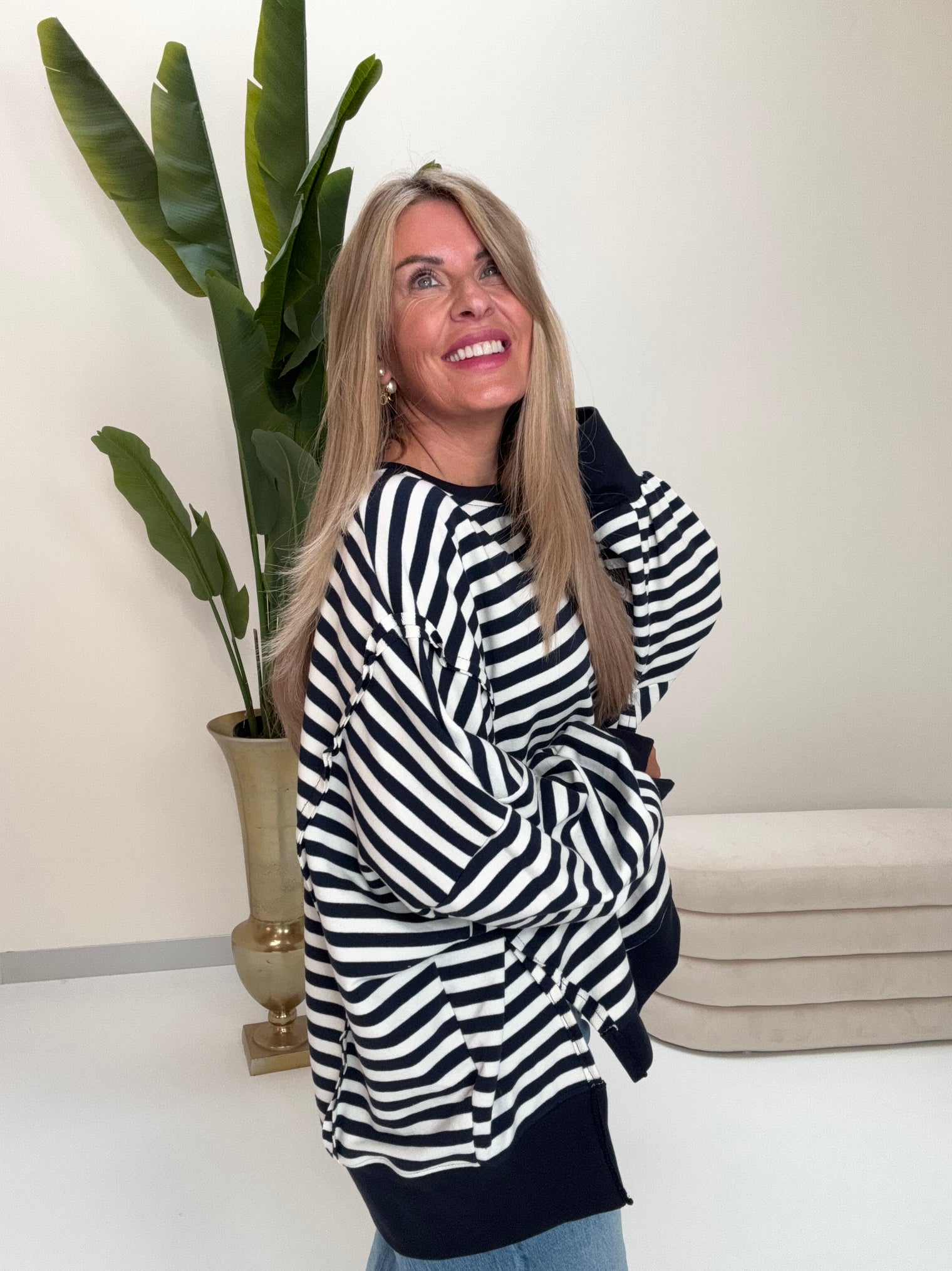 Oversize Sweater Navy/weiß NAVY WEIß