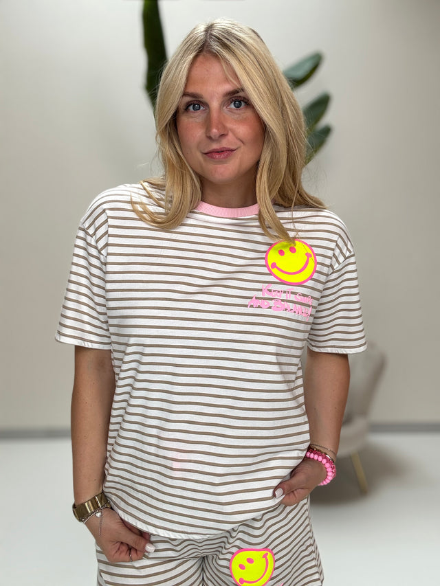 Gestreiftes Baumwoll Shirt KEEP IT SIMPLE weiß/beige