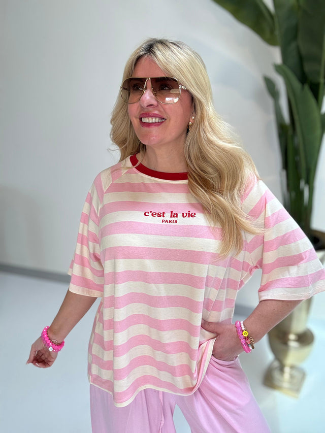 Statement Shirt rosa/weiß  C’est la vie Paris