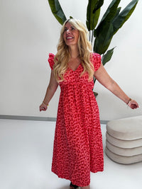 Signature Boho Musselin Kleid rot LEO POWER rosa/rot