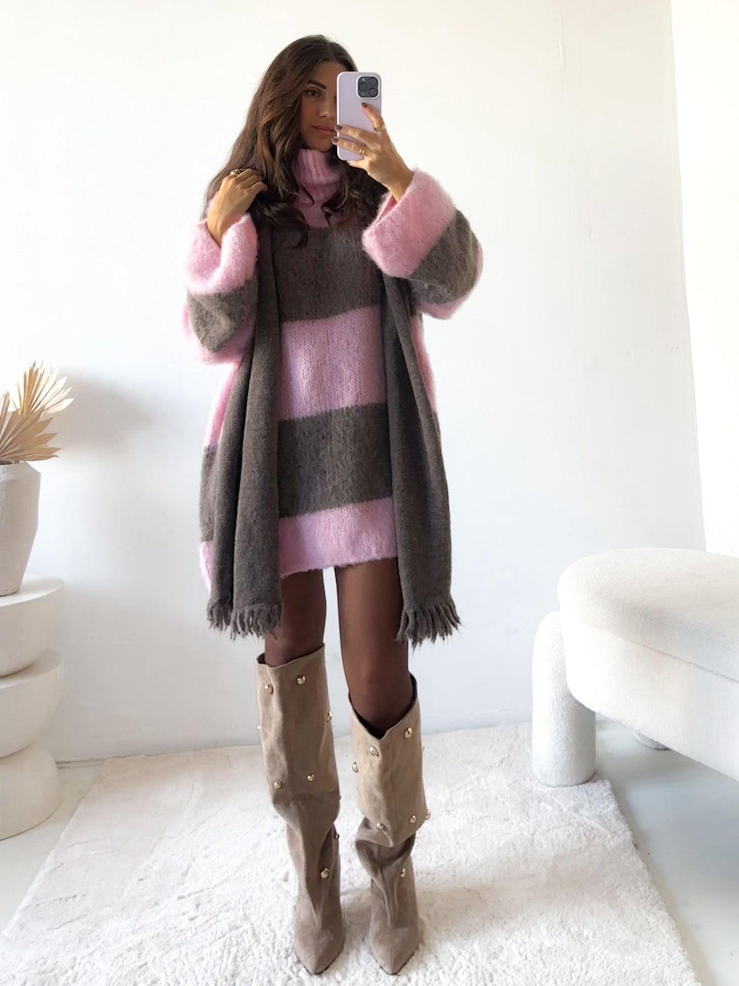 Strickkleid STRIPES rosa Taupe super Cozy