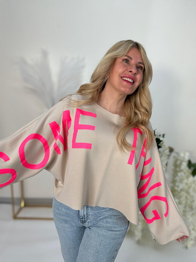 Cropped Sweatshirt SOME THING beige/pink