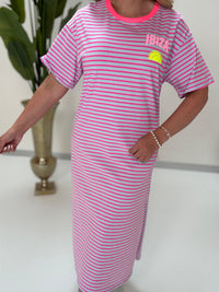 Shirt Kleid IBIZA mit seitlichen Schlitzen hellblau/pink gestreift
