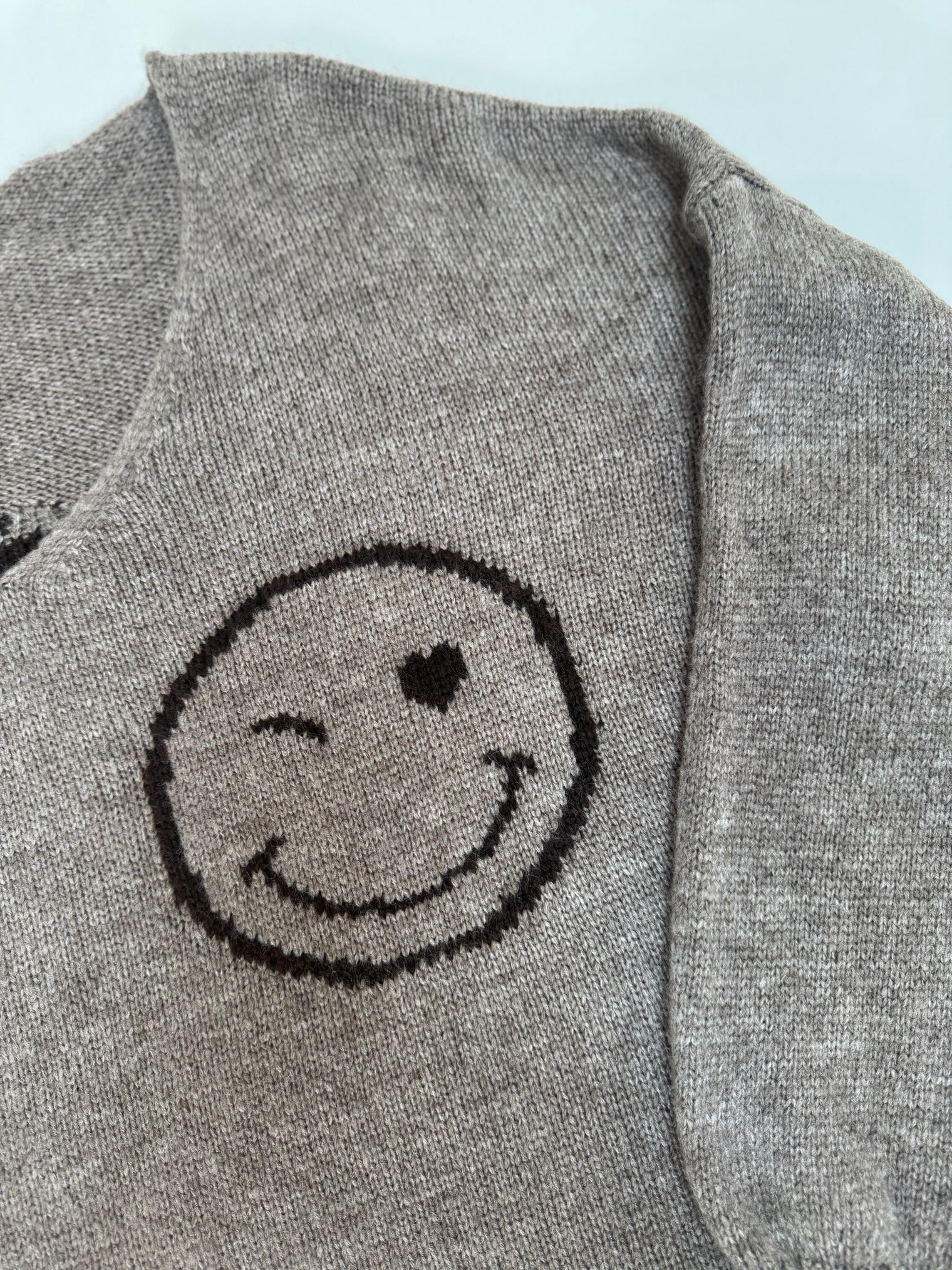 Oversize Strickpullover mit Smiley&Rückenprint taupe/dark chocolate