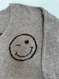Oversize Strickpullover mit Smiley&Rückenprint taupe/dark chocolate