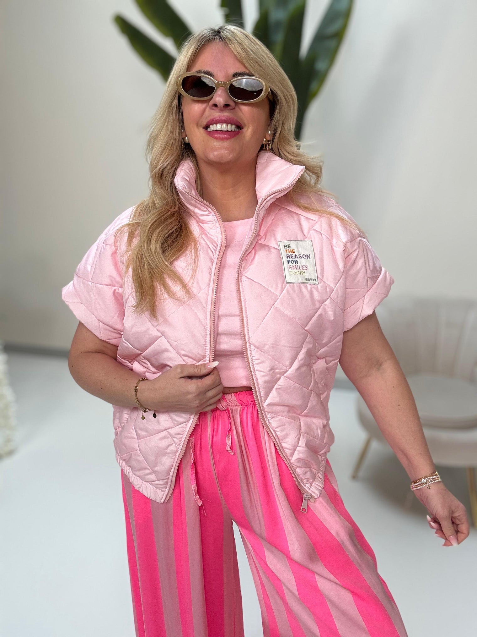 Wattierte Puffy Zipper Weste BE THE REASON FOR SMILES TODAY ballerina rosa