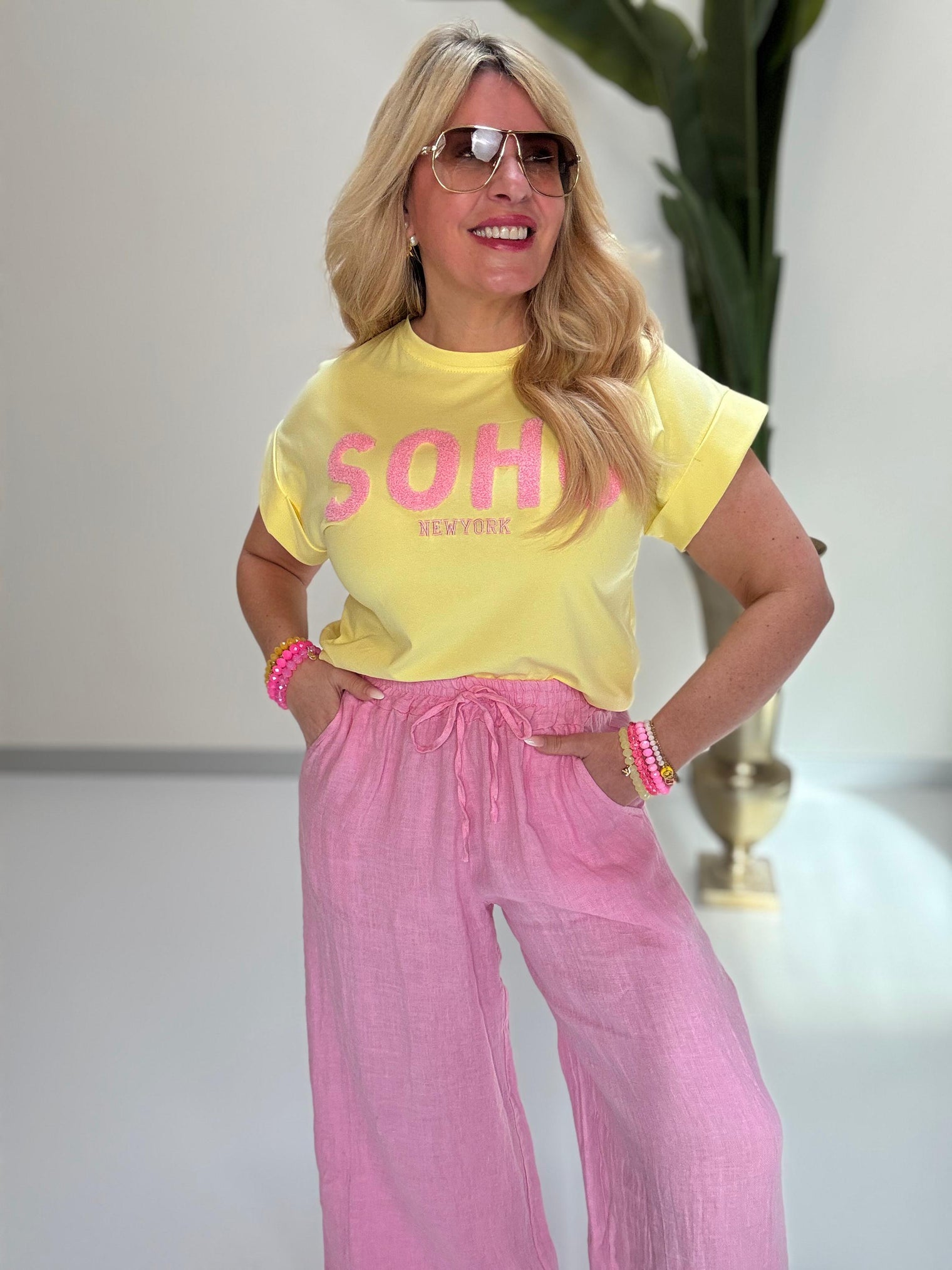 Statement Shirt gelb SOHO rosa