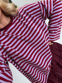 Longsleeve mit leicht ausgestelltem Ärmel STRIPES burgundy/hellblau