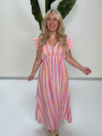 Signature Musselin Kleid rosa SMALL STRIPES pink/hellblau/gelb/rot