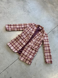Karierter Long Blazer / Kurz Mantel  Burgundy/Creme