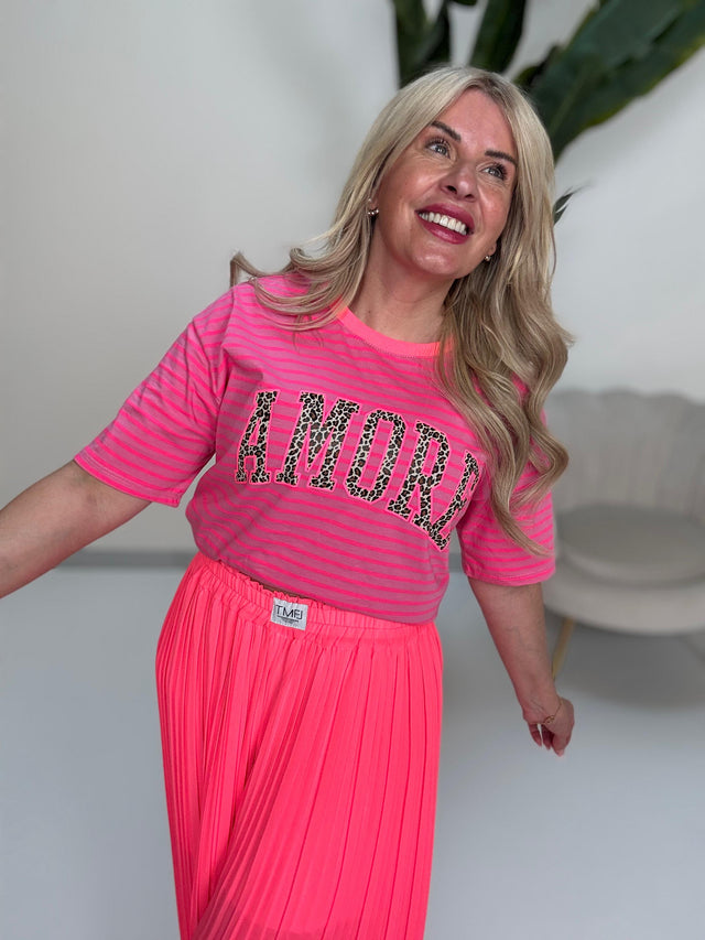 Statement Shirt fuchsia/pink gestreift AMORE Leo