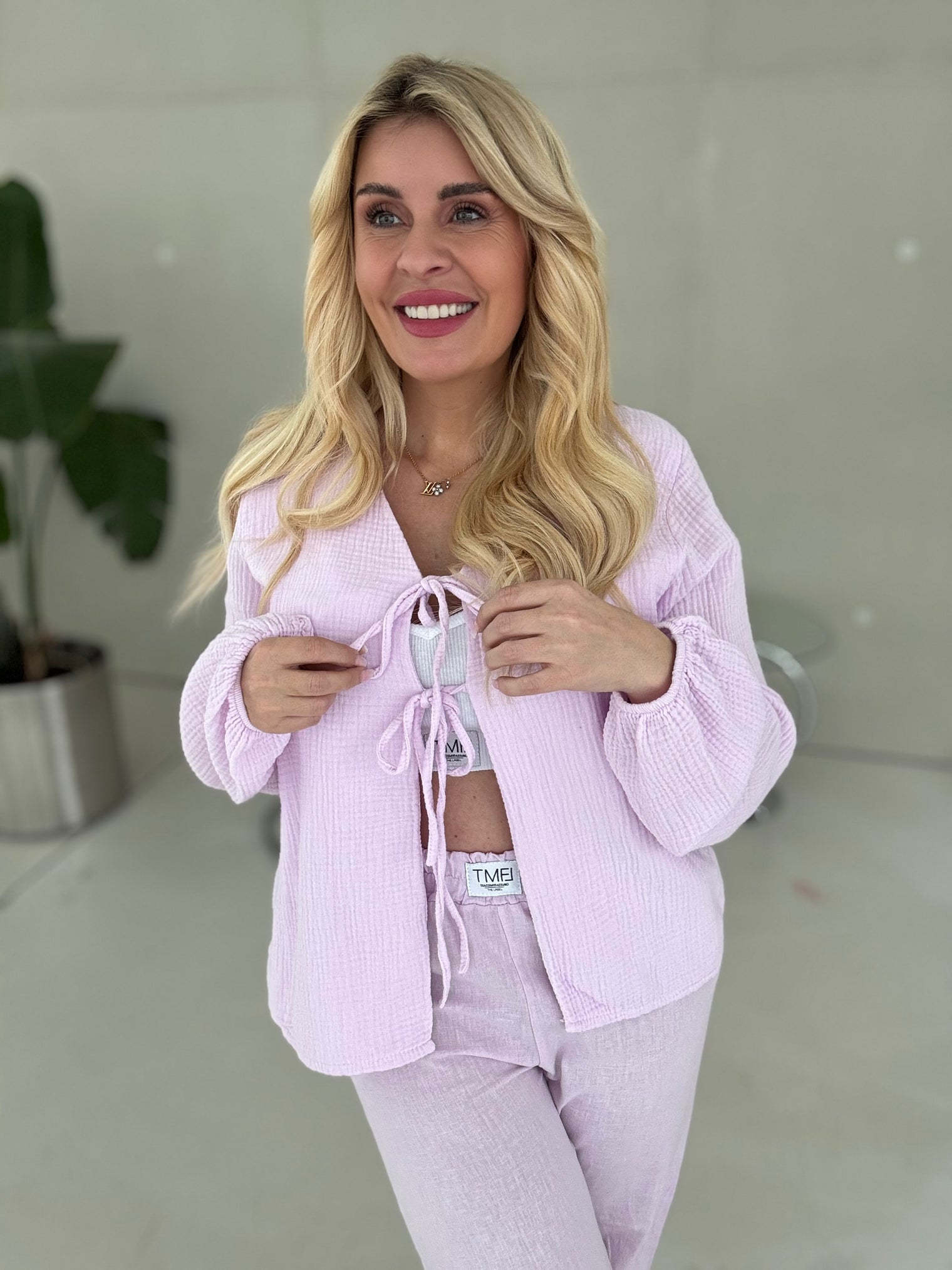 Musselin Bluse CANDY FLIEDER mit Schleifchen