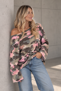Longsleeve Camouflage grün/rosa
