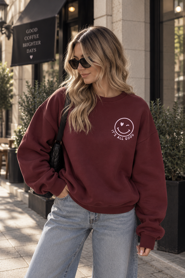 Sweater mit Rückenprint burgundy/rosa ITS ALL GOOD