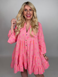 Kleid kurz rosa HEART ATTACK leuchtend orange Streifen & Herzen pink