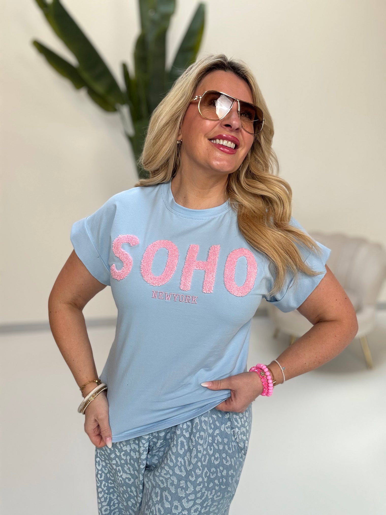Statement Shirt blau  SOHO rosa