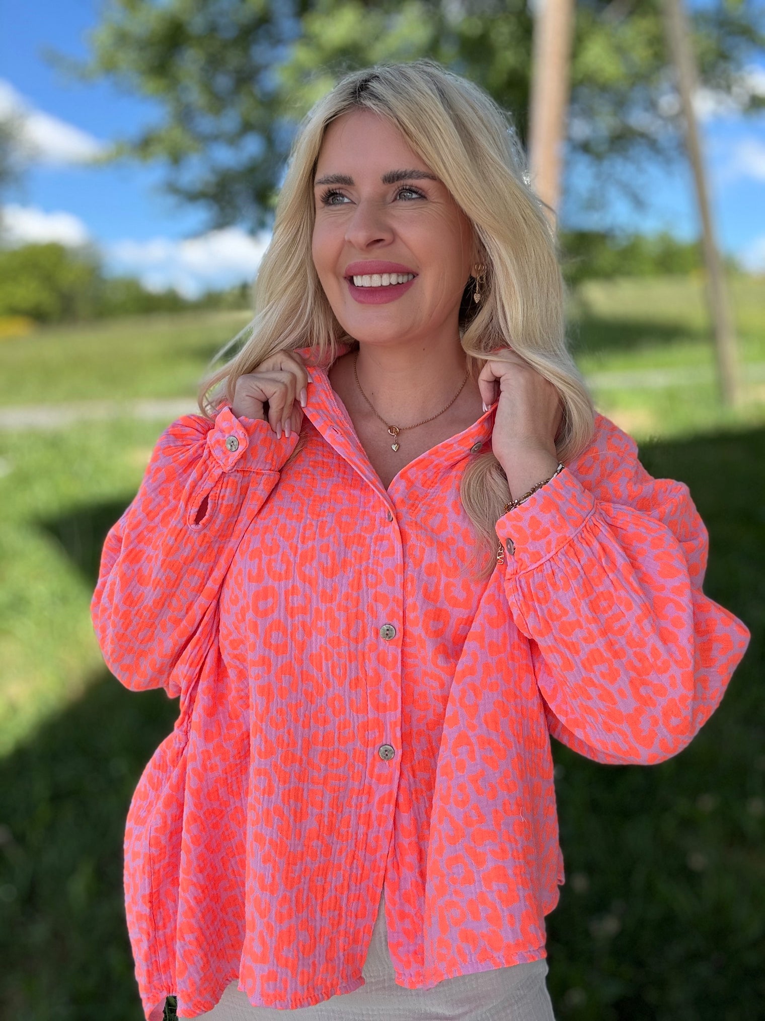 Musselin Bluse rosa LEO LOVER hot orange
