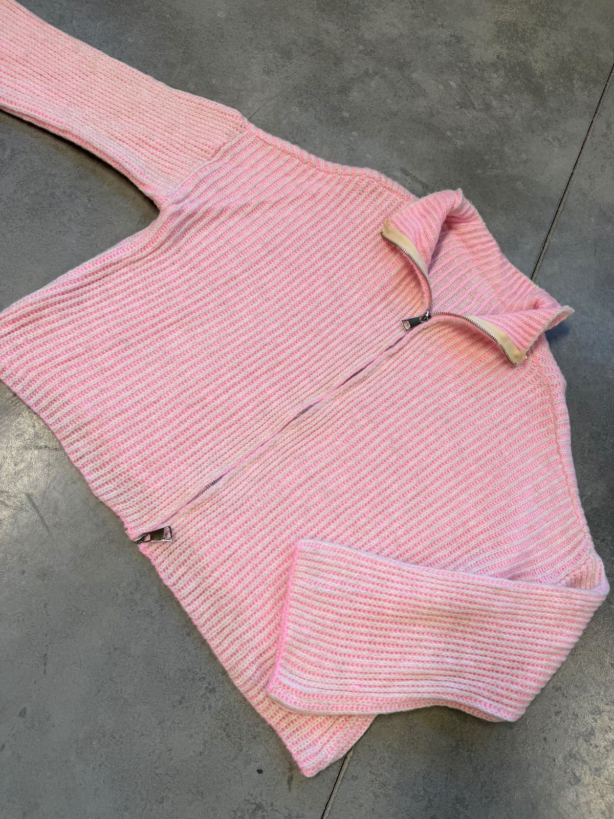 Strickjacke ZIPPER STRIPES rosa/creme