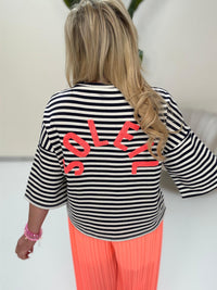 Statement Shirt dunkelblau gestreift SOLEIL mit Rückenprint
