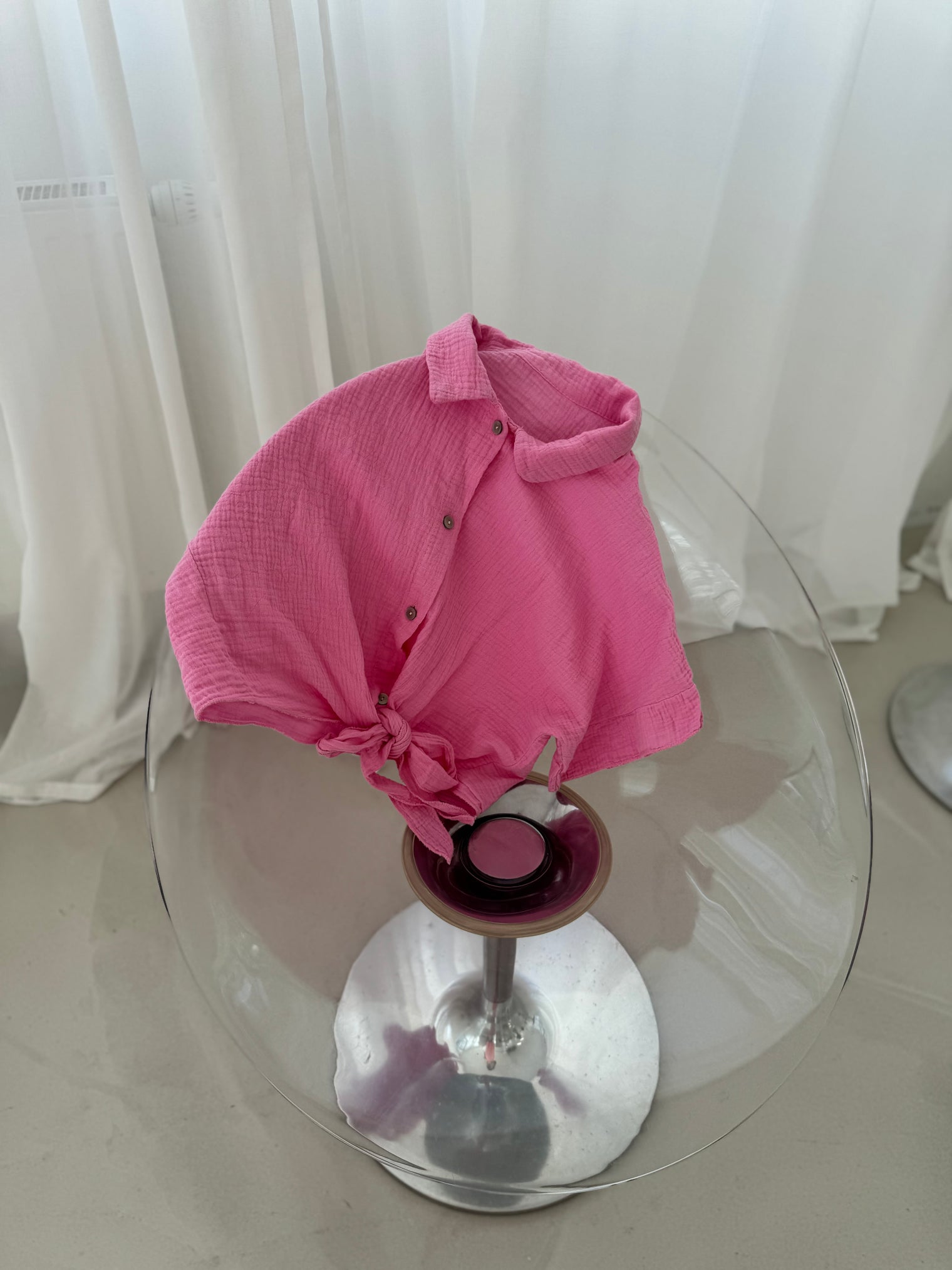 Musselin Bluse kurzarm CANDY ROSA zum knoten