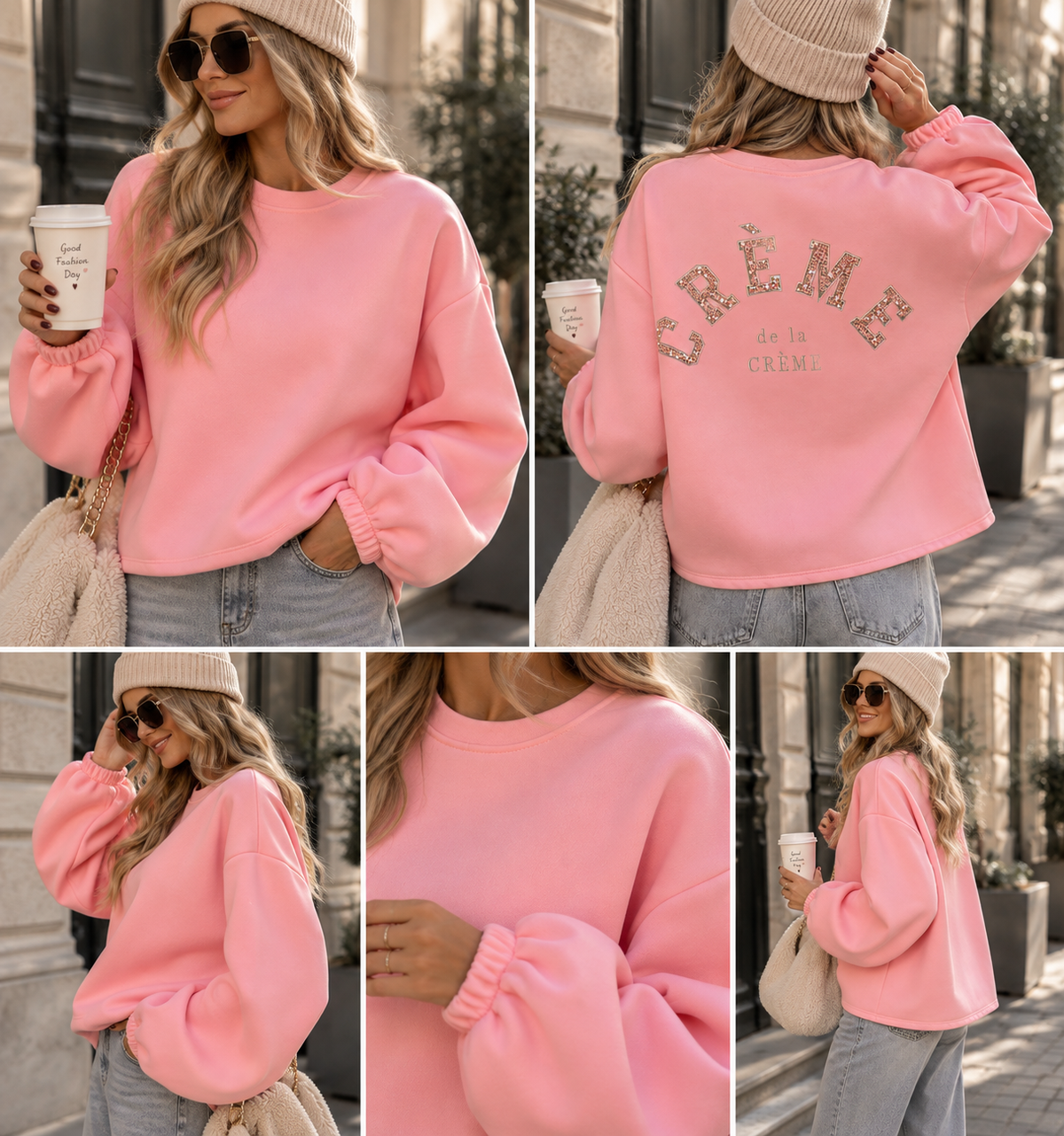 Sweater mit Rückenstickerei CREME DE LA CREME rosa