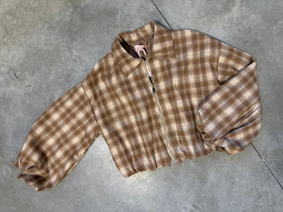 Cropped Flanell Jacke KARO beige/creme