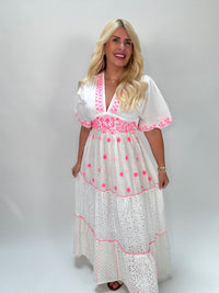 Kleid BOHEMIAN CHIC weiß/hotpink