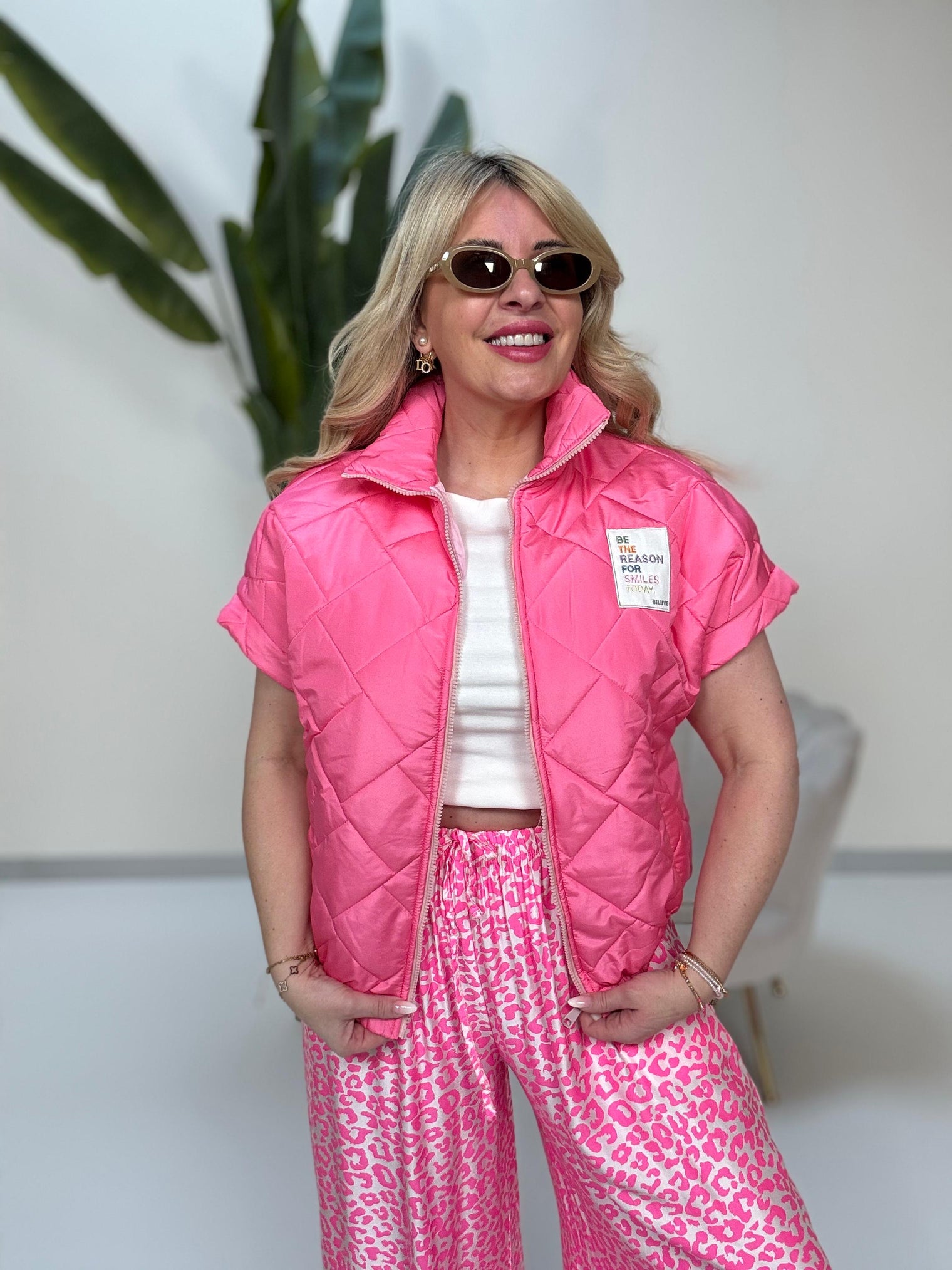 Wattierte Puffy Zipper Weste BE THE REASON FOR SMILES TODAY