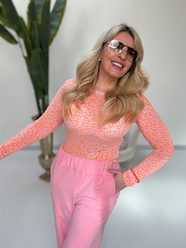 Stretchy Cashmere Langarmshirt Orange rosa LEO LOVER