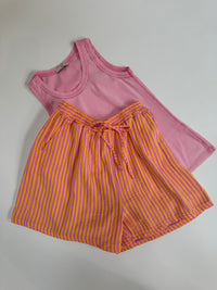 Stylische Musselin Shorts rosa SMALL STRIPES gelb