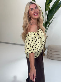 Carmen Bluse BIG POLKA DOTS buttermilk lemon/coffee