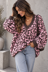Cozy Strickpullover im angesagten Leo Muster taupe/rosa