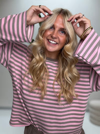 Longsleeve mit leicht ausgestelltem Ärmel STRIPES taupe/rosa
