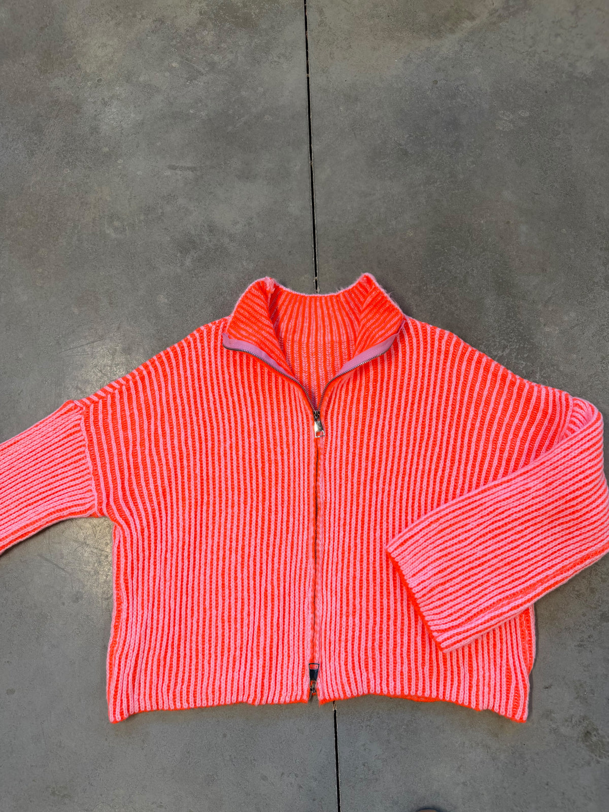 Strickjacke ZIPPER STRIPES rosa/orange