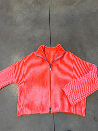 Strickjacke ZIPPER STRIPES rosa/orange