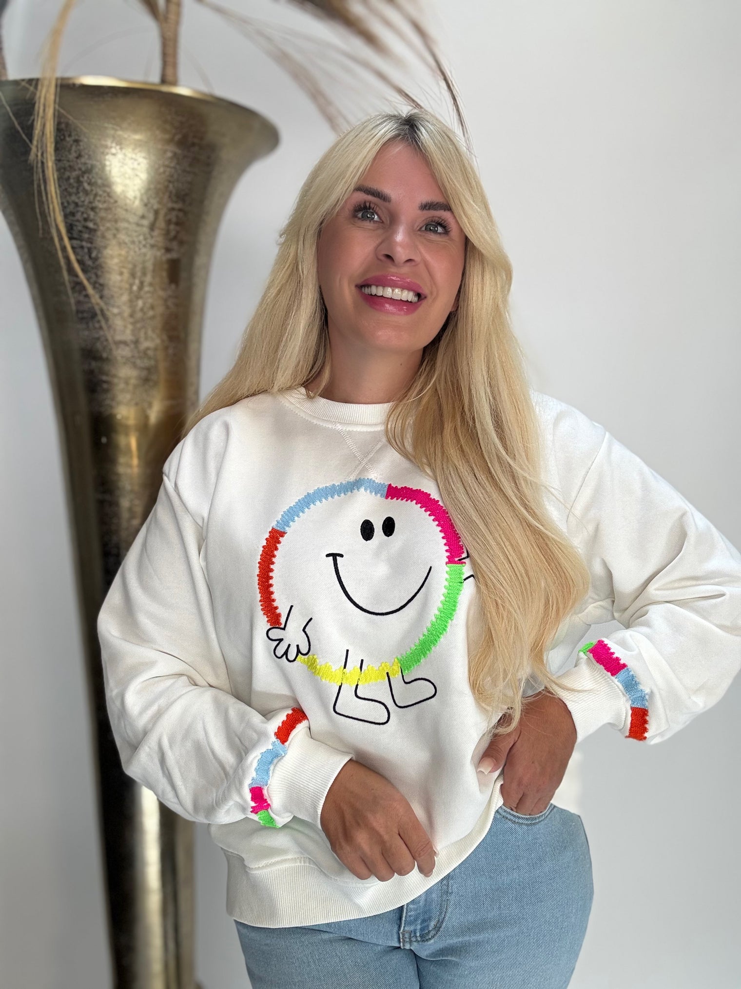 Sweater Smily weiß Good Vibes
