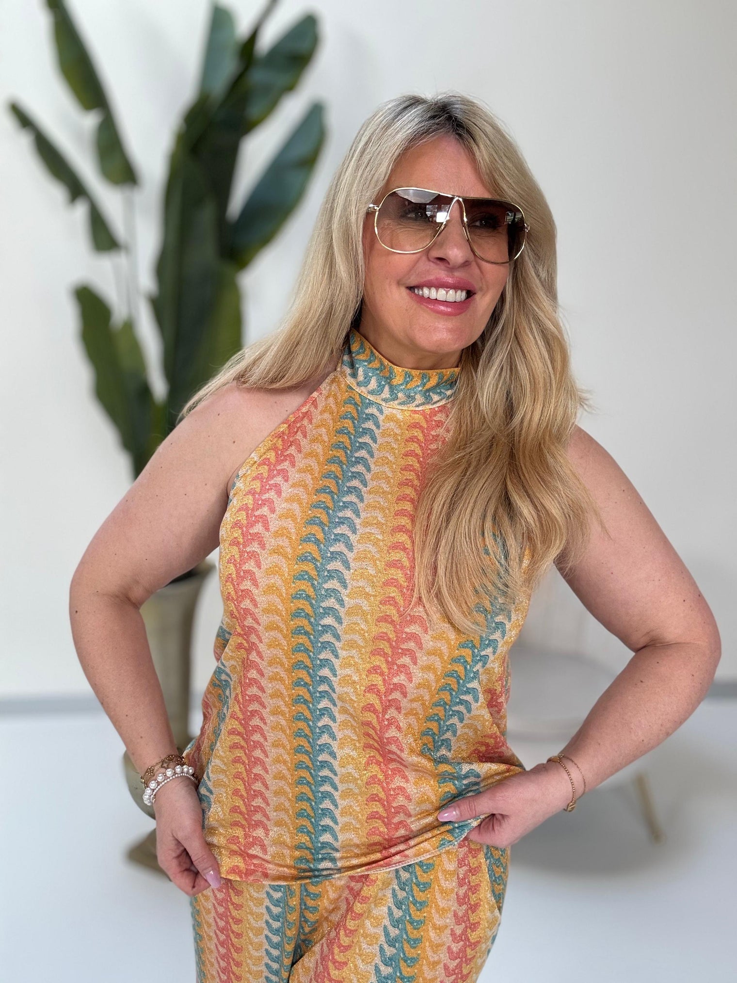 Top ELEGANT MODE coral/blau/gelb/creme