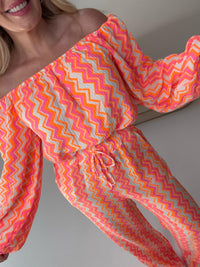 Musselin Hose ON FIRE weiß/pink/orange
