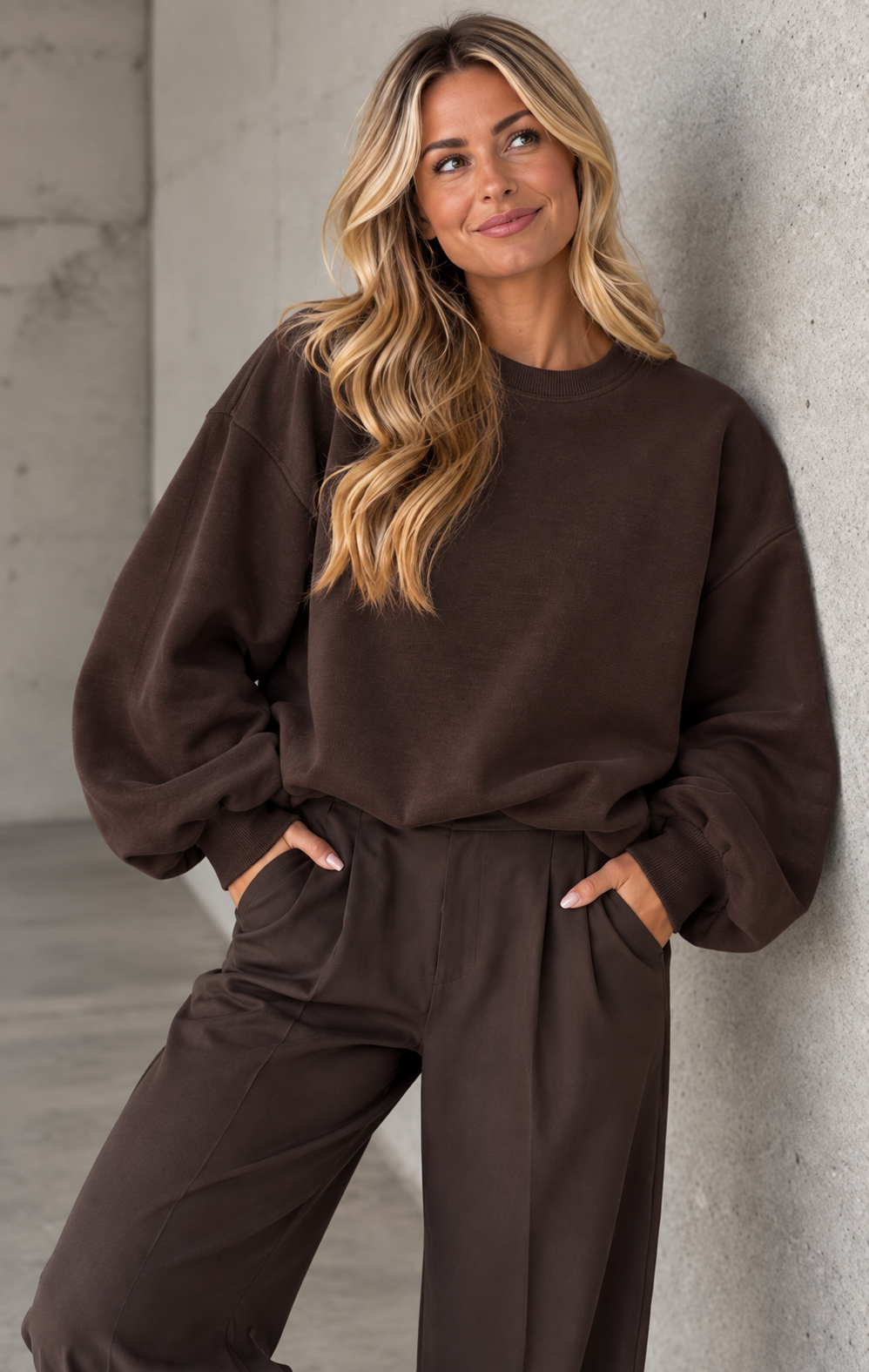Butterstoff Pullover mit Gummizug unten chocolate