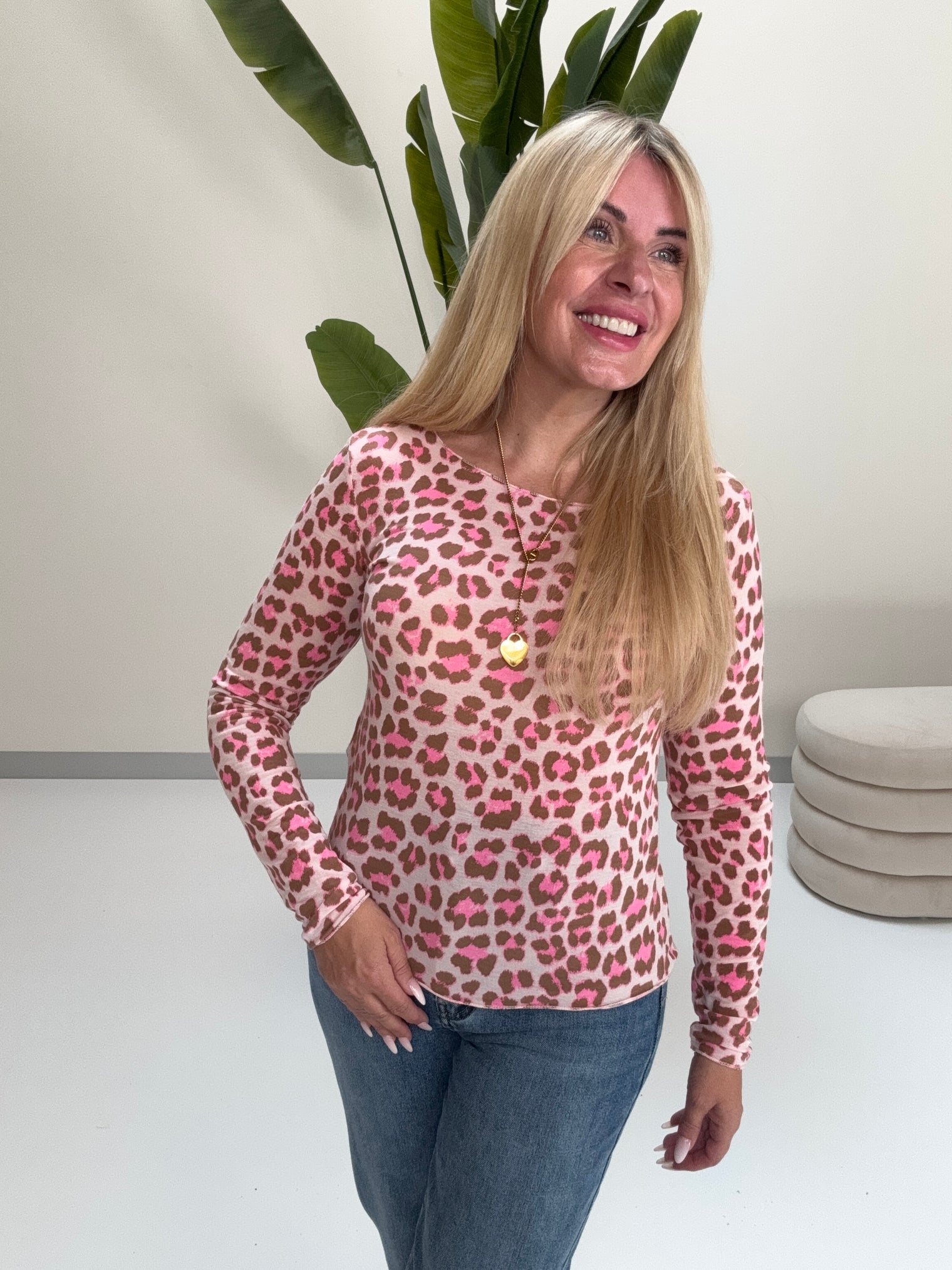 Stretchy Cashmere Langarmshirt rose LEO POWER braun/pink