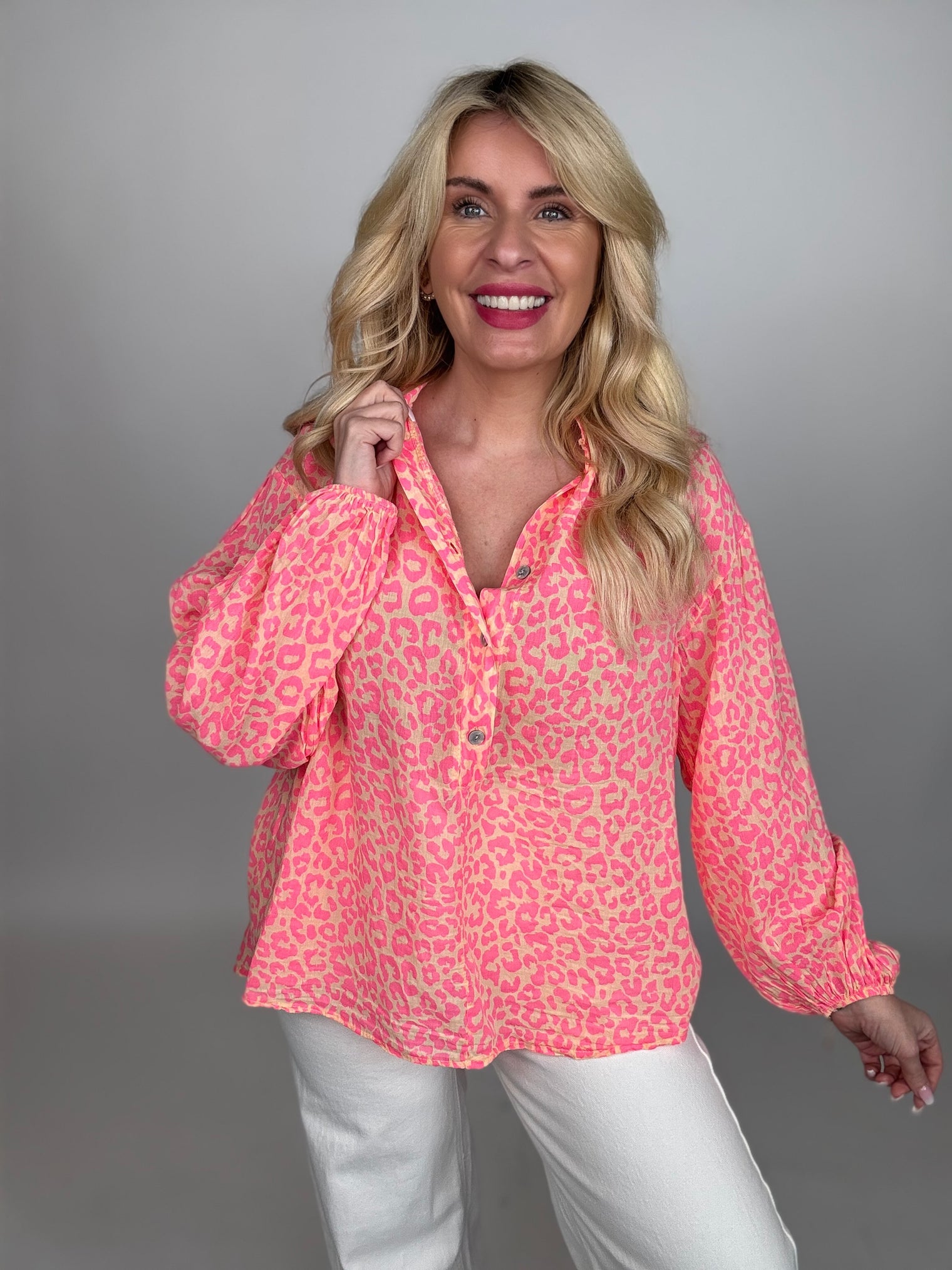 Leichte Bluse rosa LEO LOVER peach 1/2 Knopfleiste